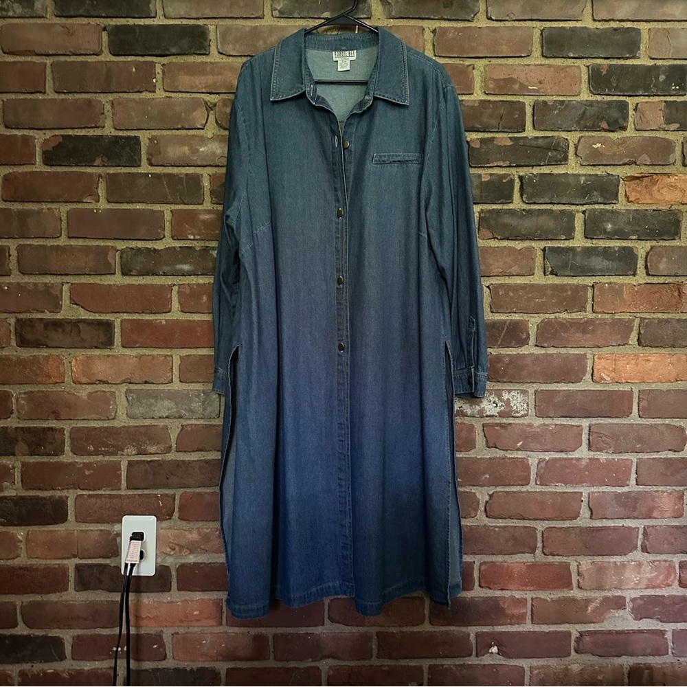 Vintage BOBBIE BEE | denim duster topper side slits -54 chest -42” long